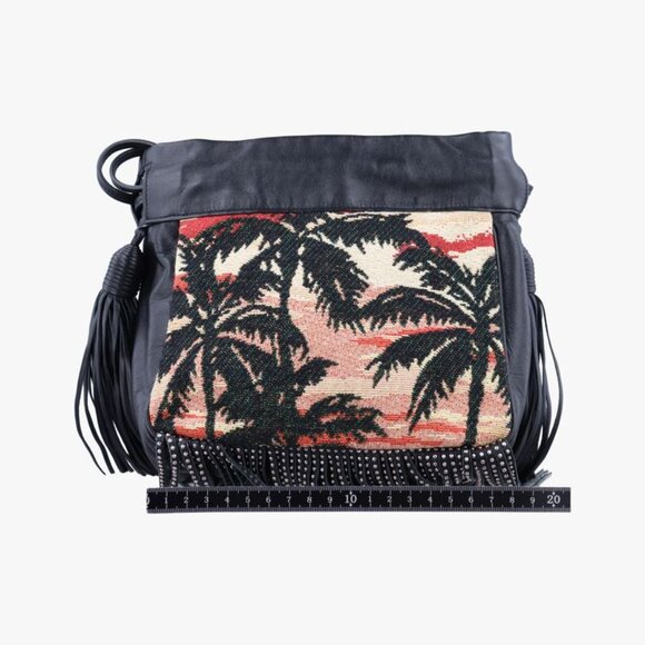 Saint Laurent Yves Helena Fringe Bucket Multicolor Canvas Shoulder Bag - Picture 2 of 10